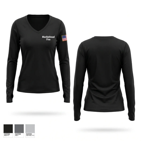 Womens Long Sleeve Vneck Shirt, Marblehead Fire, Fire Department, Teamtime, Team time, sublimation, custom sports apparel, team uniforms, spirit wear, spiritwear, sports uniforms, custom shirts, team store, custom team store, fundraiser sports, apparel fundraiser