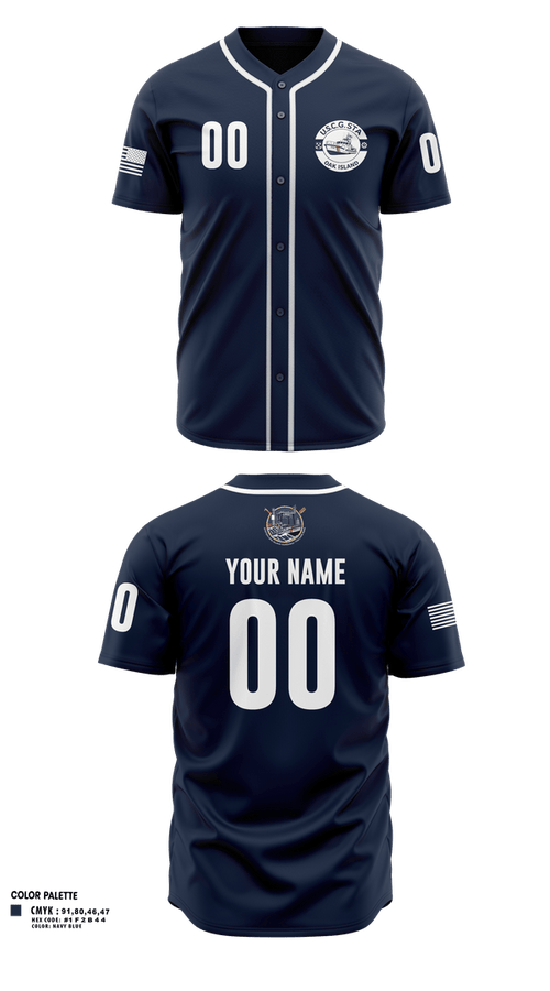 Full Button Baseball Jersey, CG STA OAK ISLAND, Coast Guard, Teamtime, Team time, sublimation, custom sports apparel, team uniforms, spirit wear, spiritwear, sports uniforms, custom shirts, team store, custom team store, fundraiser sports, apparel fundraiser