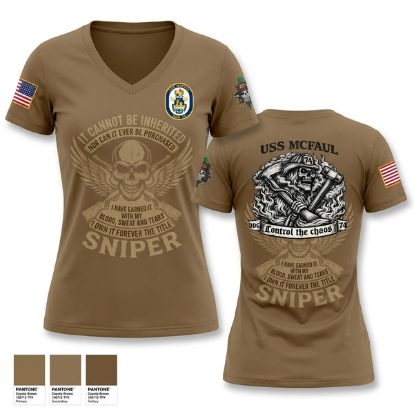 Womens Short Sleeve Vneck Shirt, USS MCFAUL DDG 74, Navy, Teamtime, Team time, sublimation, custom sports apparel, team uniforms, spirit wear, spiritwear, sports uniforms, custom shirts, team store, custom team store, fundraiser sports, apparel fundraiser