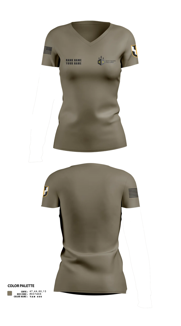Womens Short Sleeve Vneck Shirt, Army Software Factory, Army, Teamtime, Team time, sublimation, custom sports apparel, team uniforms, spirit wear, spiritwear, sports uniforms, custom shirts, team store, custom team store, fundraiser sports, apparel fundraiser