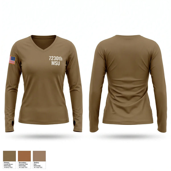 Womens Long Sleeve Vneck Shirt, 7230th MSU, Army, Teamtime, Team time, sublimation, custom sports apparel, team uniforms, spirit wear, spiritwear, sports uniforms, custom shirts, team store, custom team store, fundraiser sports, apparel fundraiser