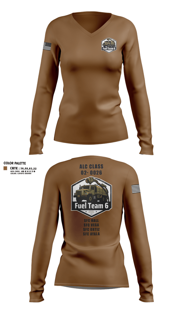 Womens Long Sleeve Vneck Shirt, Fuel Team 6, Army, Teamtime, Team time, sublimation, custom sports apparel, team uniforms, spirit wear, spiritwear, sports uniforms, custom shirts, team store, custom team store, fundraiser sports, apparel fundraiser