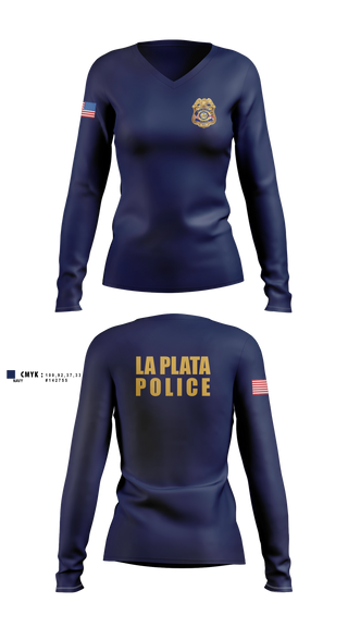 Womens Long Sleeve Vneck Shirt, La Plata Police Department, Police, Teamtime, Team time, sublimation, custom sports apparel, team uniforms, spirit wear, spiritwear, sports uniforms, custom shirts, team store, custom team store, fundraiser sports, apparel fundraiser