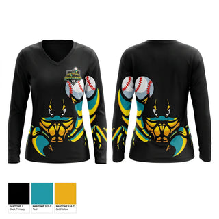 Womens Long Sleeve Vneck Shirt, Ghost Crabs, Baseball, Teamtime, Team time, sublimation, custom sports apparel, team uniforms, spirit wear, spiritwear, sports uniforms, custom shirts, team store, custom team store, fundraiser sports, apparel fundraiser