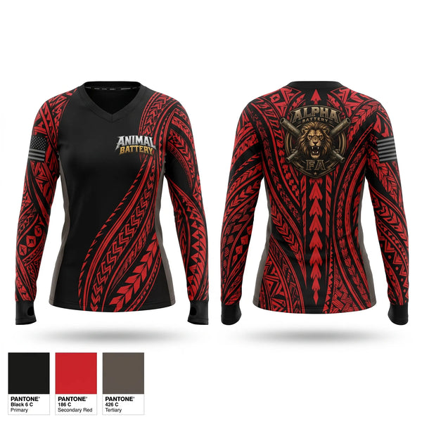 Womens Long Sleeve Vneck Shirt, 1/487th FA BN, National Guard, Teamtime, Team time, sublimation, custom sports apparel, team uniforms, spirit wear, spiritwear, sports uniforms, custom shirts, team store, custom team store, fundraiser sports, apparel fundraiser