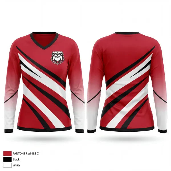 Womens Long Sleeve Vneck Shirt, Bulldogs, Cheer, Teamtime, Team time, sublimation, custom sports apparel, team uniforms, spirit wear, spiritwear, sports uniforms, custom shirts, team store, custom team store, fundraiser sports, apparel fundraiser