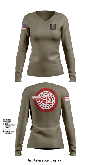 Wichita North Redhawks NG 83064196 Women's Long Sleeve V-neck Shirt - 105