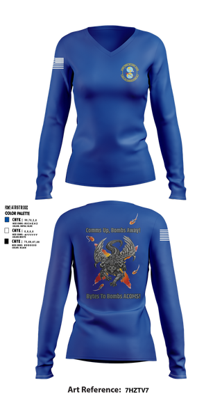 Womens Long Sleeve Vneck Shirt, 608 ACOMS, Air Force, Teamtime, Team time, sublimation, custom sports apparel, team uniforms, spirit wear, spiritwear, sports uniforms, custom shirts, team store, custom team store, fundraiser sports, apparel fundraiser