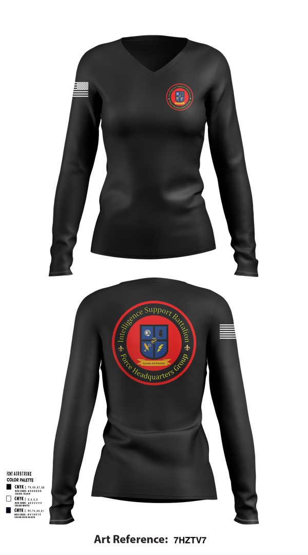 Womens Long Sleeve Vneck Shirt, Intelligence Support Battalion, , Teamtime, Team time, sublimation, custom sports apparel, team uniforms, spirit wear, spiritwear, sports uniforms, custom shirts, team store, custom team store, fundraiser sports, apparel fundraiser
