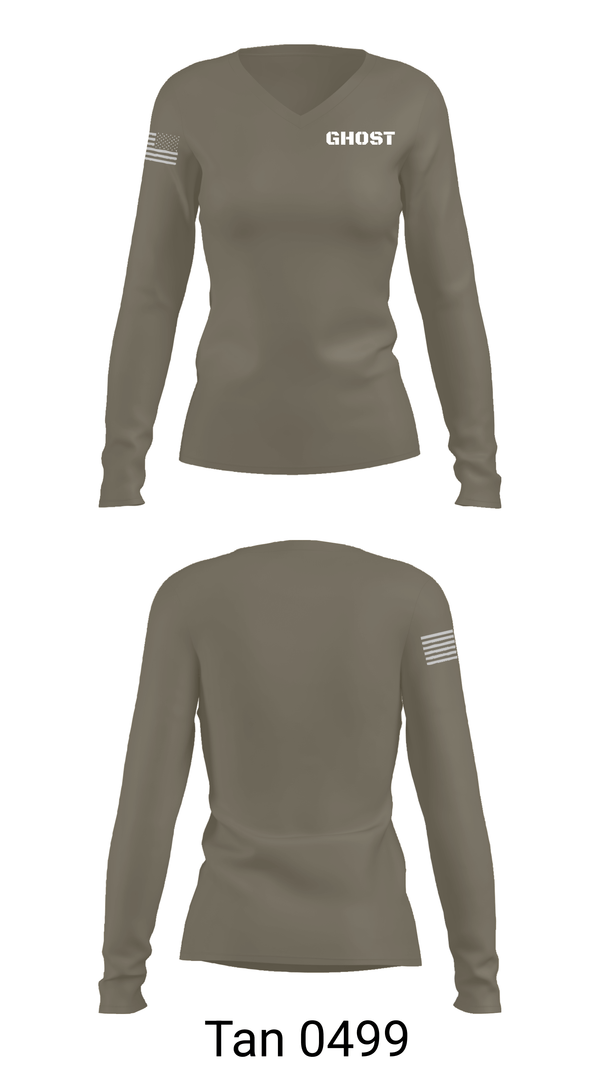 Womens Long Sleeve Vneck Shirt, GHOST, Army, Teamtime, Team time, sublimation, custom sports apparel, team uniforms, spirit wear, spiritwear, sports uniforms, custom shirts, team store, custom team store, fundraiser sports, apparel fundraiser