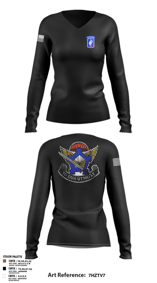 Womens Long Sleeve Vneck Shirt, HHC, Brigade Support Battalion 173D IBCT(A), , Teamtime, Team time, sublimation, custom sports apparel, team uniforms, spirit wear, spiritwear, sports uniforms, custom shirts, team store, custom team store, fundraiser sports, apparel fundraiser