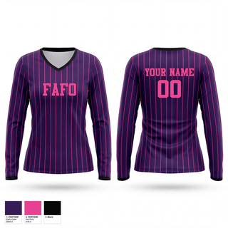 Womens Long Sleeve Vneck Shirt, F.A.F.O, Baseball, Teamtime, Team time, sublimation, custom sports apparel, team uniforms, spirit wear, spiritwear, sports uniforms, custom shirts, team store, custom team store, fundraiser sports, apparel fundraiser