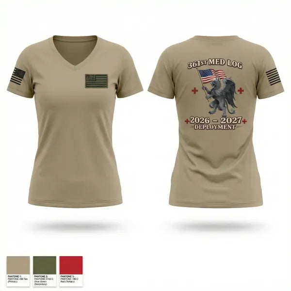 Womens Short Sleeve Vneck Shirt, 361 med log, Army, Teamtime, Team time, sublimation, custom sports apparel, team uniforms, spirit wear, spiritwear, sports uniforms, custom shirts, team store, custom team store, fundraiser sports, apparel fundraiser