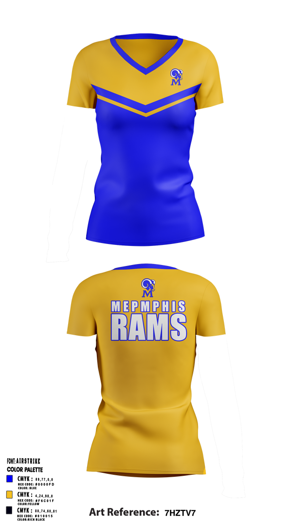 Memphis Rams 44971969 Women's Short Sleeve V-neck Shirt - 1