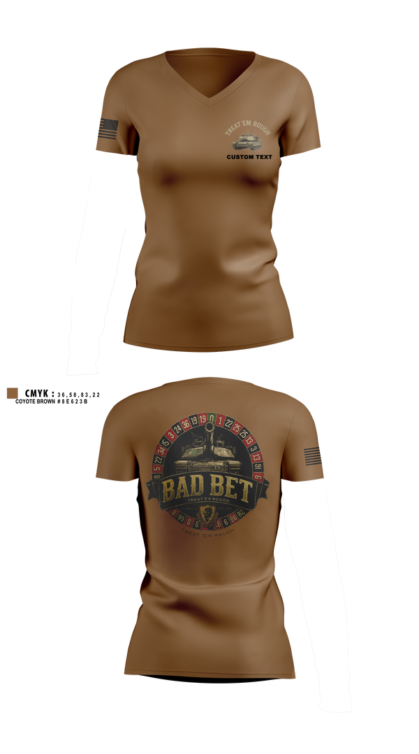 Womens Short Sleeve Vneck Shirt, BadBet Company, 2-12CAV, Army, Teamtime, Team time, sublimation, custom sports apparel, team uniforms, spirit wear, spiritwear, sports uniforms, custom shirts, team store, custom team store, fundraiser sports, apparel fundraiser