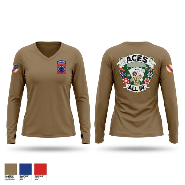 Womens Long Sleeve Vneck Shirt, 82ND DSTB, Army, Teamtime, Team time, sublimation, custom sports apparel, team uniforms, spirit wear, spiritwear, sports uniforms, custom shirts, team store, custom team store, fundraiser sports, apparel fundraiser