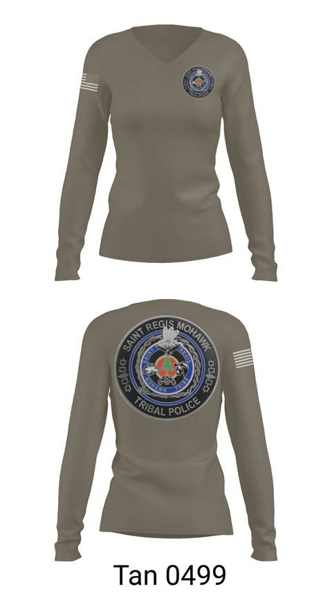 Womens Long Sleeve Vneck Shirt, Saint Regis Mohawk Tribal Police, Police, Teamtime, Team time, sublimation, custom sports apparel, team uniforms, spirit wear, spiritwear, sports uniforms, custom shirts, team store, custom team store, fundraiser sports, apparel fundraiser