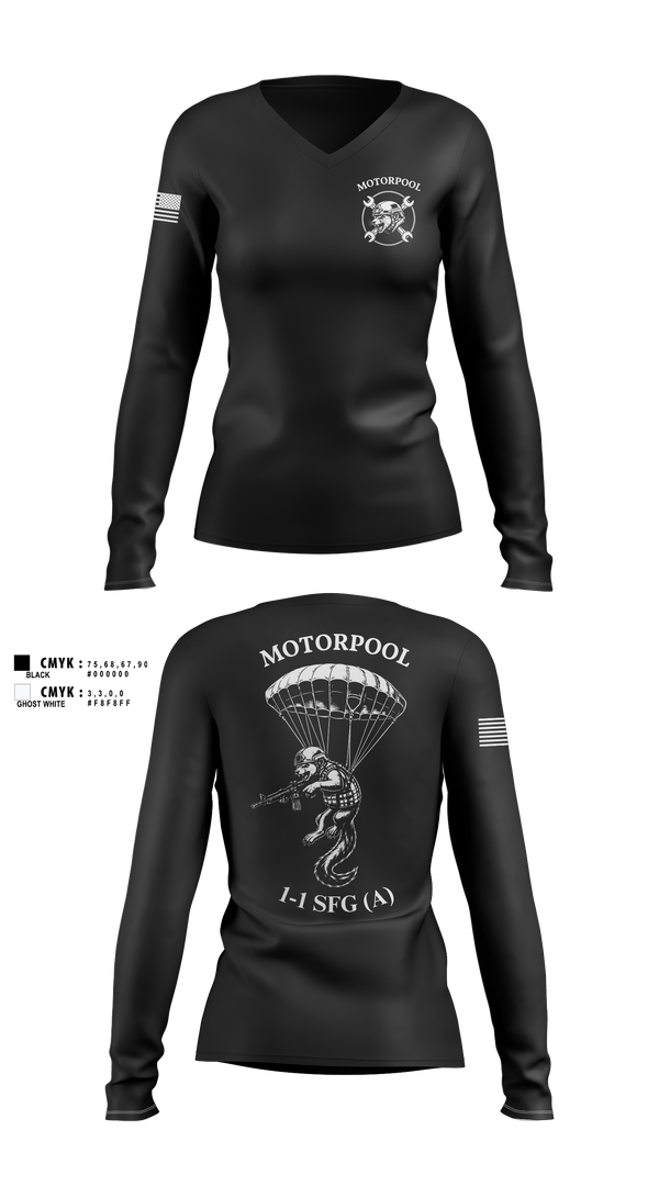 Womens Long Sleeve Vneck Shirt, 1-1 SFG (A) MOPO, Army, Teamtime, Team time, sublimation, custom sports apparel, team uniforms, spirit wear, spiritwear, sports uniforms, custom shirts, team store, custom team store, fundraiser sports, apparel fundraiser