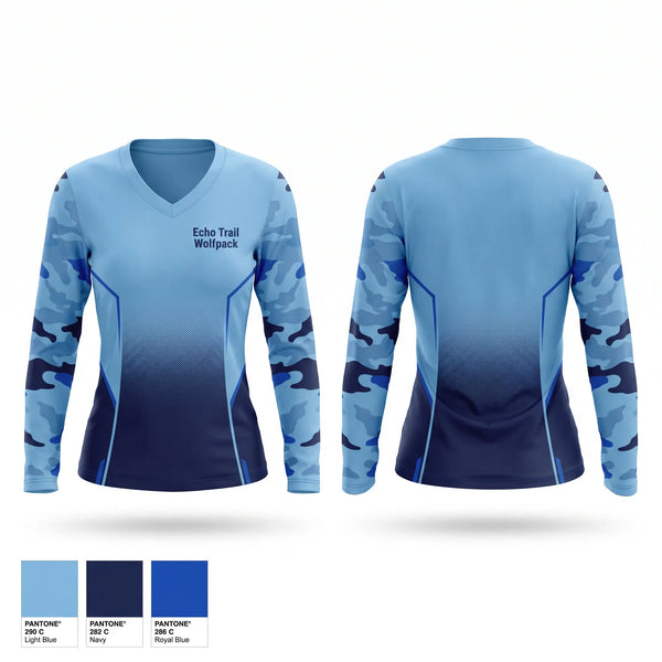 Womens Long Sleeve Vneck Shirt, Echo Trail Wolfpack, Men's Basketball, Teamtime, Team time, sublimation, custom sports apparel, team uniforms, spirit wear, spiritwear, sports uniforms, custom shirts, team store, custom team store, fundraiser sports, apparel fundraiser