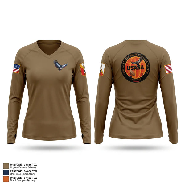 Womens Long Sleeve Vneck Shirt, USASA Camp Roberts, Army, Teamtime, Team time, sublimation, custom sports apparel, team uniforms, spirit wear, spiritwear, sports uniforms, custom shirts, team store, custom team store, fundraiser sports, apparel fundraiser