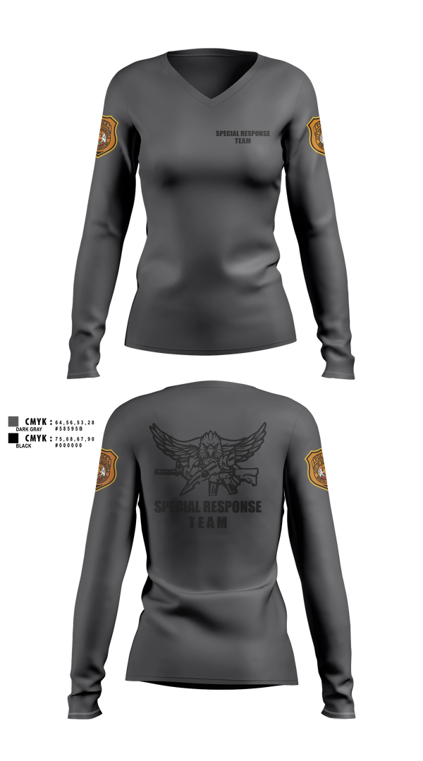 Womens Long Sleeve Vneck Shirt, Special Response Team, Police, Teamtime, Team time, sublimation, custom sports apparel, team uniforms, spirit wear, spiritwear, sports uniforms, custom shirts, team store, custom team store, fundraiser sports, apparel fundraiser