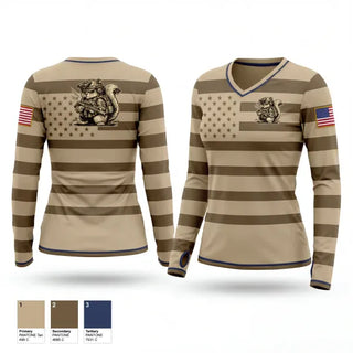 Womens Long Sleeve Vneck Shirt, ONE2025, Army, Teamtime, Team time, sublimation, custom sports apparel, team uniforms, spirit wear, spiritwear, sports uniforms, custom shirts, team store, custom team store, fundraiser sports, apparel fundraiser