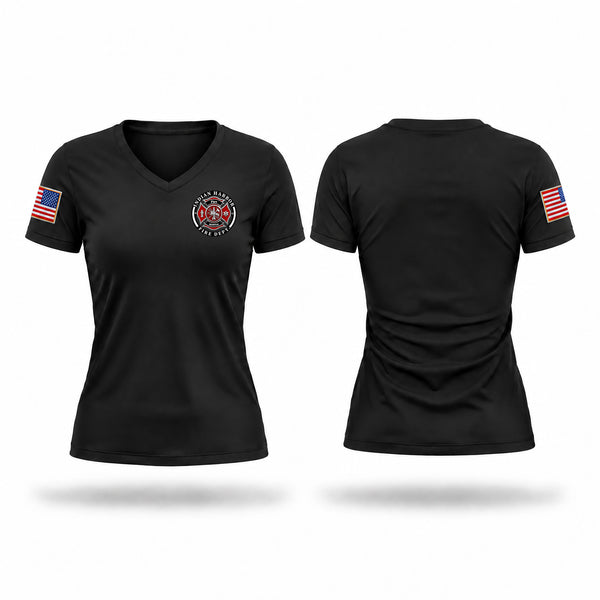 Womens Short Sleeve Vneck Shirt, Indian Harbor Volunteer Fire Department, Fire Department, Teamtime, Team time, sublimation, custom sports apparel, team uniforms, spirit wear, spiritwear, sports uniforms, custom shirts, team store, custom team store, fundraiser sports, apparel fundraiser