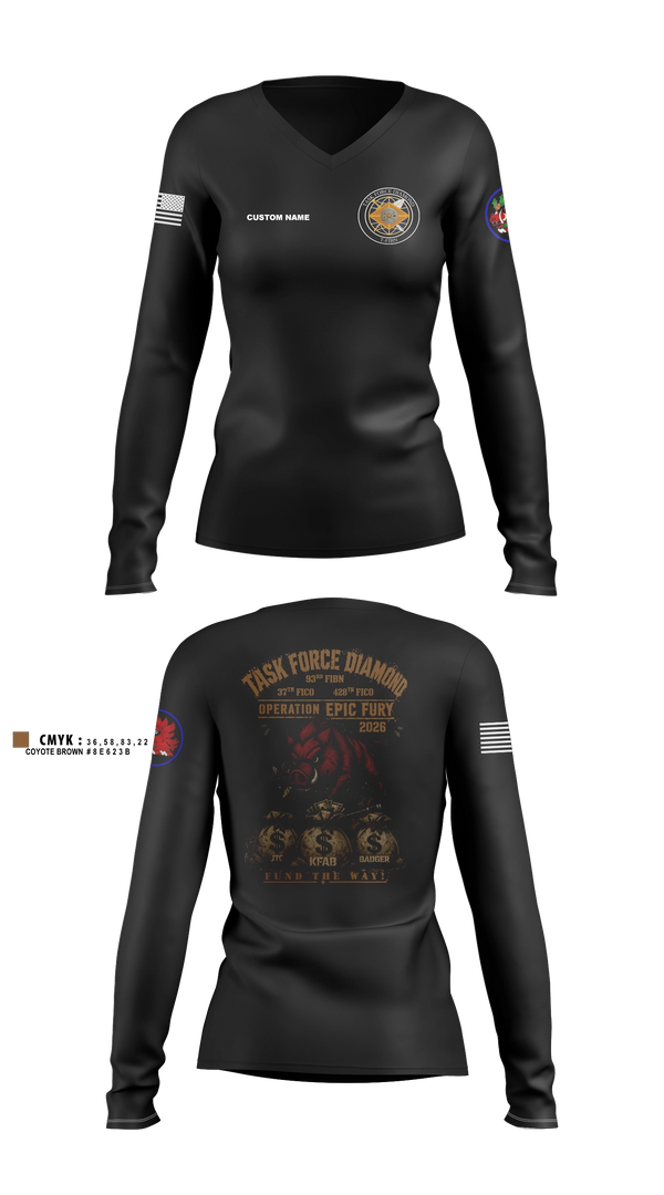 Womens Long Sleeve Vneck Shirt, 93rd Finance Battalion, National Guard, Teamtime, Team time, sublimation, custom sports apparel, team uniforms, spirit wear, spiritwear, sports uniforms, custom shirts, team store, custom team store, fundraiser sports, apparel fundraiser