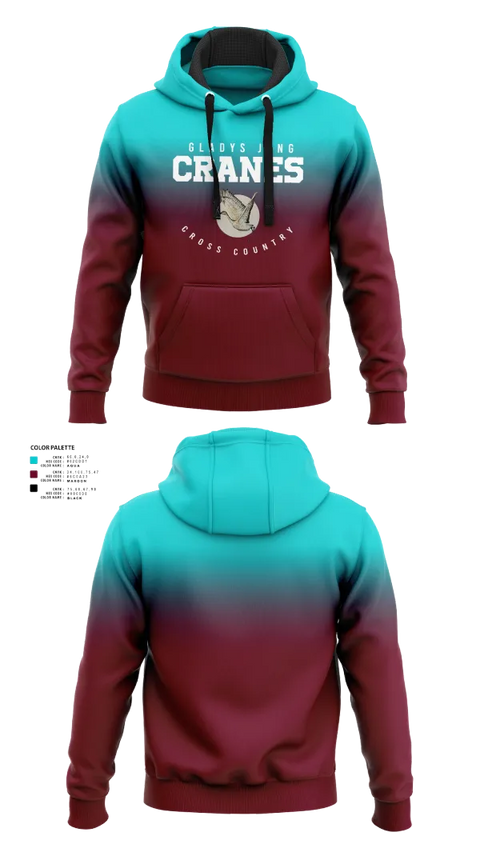 Hoodie, Gladys Jung Cranes Cross Country, Cross Country, Teamtime, Team time, sublimation, custom sports apparel, team uniforms, spirit wear, spiritwear, sports uniforms, custom shirts, team store, custom team store, fundraiser sports, apparel fundraiser
