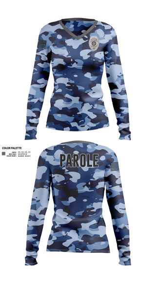Womens Long Sleeve Vneck Shirt, Adult Parole Authority, Police, Teamtime, Team time, sublimation, custom sports apparel, team uniforms, spirit wear, spiritwear, sports uniforms, custom shirts, team store, custom team store, fundraiser sports, apparel fundraiser