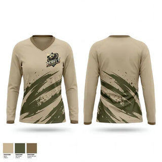 Womens Long Sleeve Vneck Shirt, Rebels FC, Men's Soccer, Teamtime, Team time, sublimation, custom sports apparel, team uniforms, spirit wear, spiritwear, sports uniforms, custom shirts, team store, custom team store, fundraiser sports, apparel fundraiser