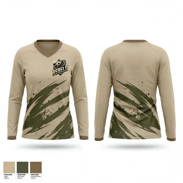 Womens Long Sleeve Vneck Shirt, Rebels FC, Men's Soccer, Teamtime, Team time, sublimation, custom sports apparel, team uniforms, spirit wear, spiritwear, sports uniforms, custom shirts, team store, custom team store, fundraiser sports, apparel fundraiser