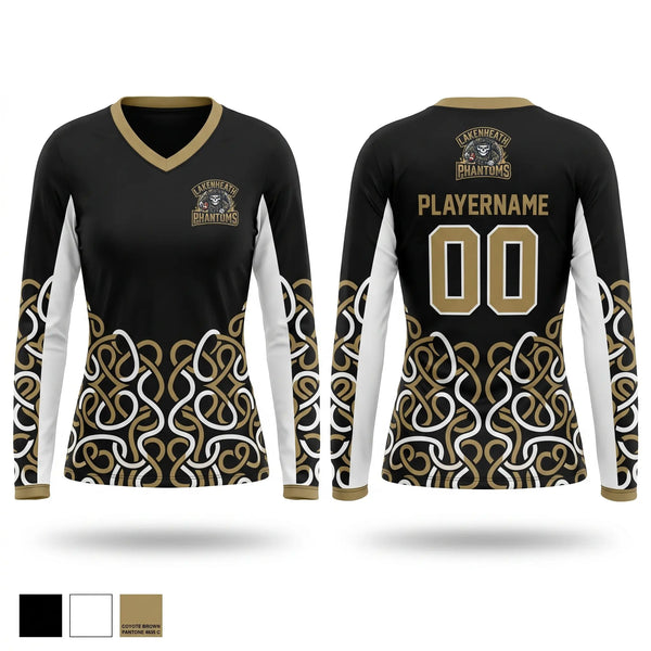 Womens Long Sleeve Vneck Shirt, Lakenheath Phantoms, Men's Soccer, Teamtime, Team time, sublimation, custom sports apparel, team uniforms, spirit wear, spiritwear, sports uniforms, custom shirts, team store, custom team store, fundraiser sports, apparel fundraiser