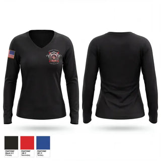 Womens Long Sleeve Vneck Shirt, Osage County Fire District #4, Fire Department, Teamtime, Team time, sublimation, custom sports apparel, team uniforms, spirit wear, spiritwear, sports uniforms, custom shirts, team store, custom team store, fundraiser sports, apparel fundraiser