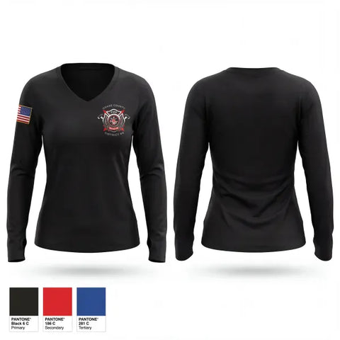 Womens Long Sleeve Vneck Shirt, Osage County Fire District #4, Fire Department, Teamtime, Team time, sublimation, custom sports apparel, team uniforms, spirit wear, spiritwear, sports uniforms, custom shirts, team store, custom team store, fundraiser sports, apparel fundraiser