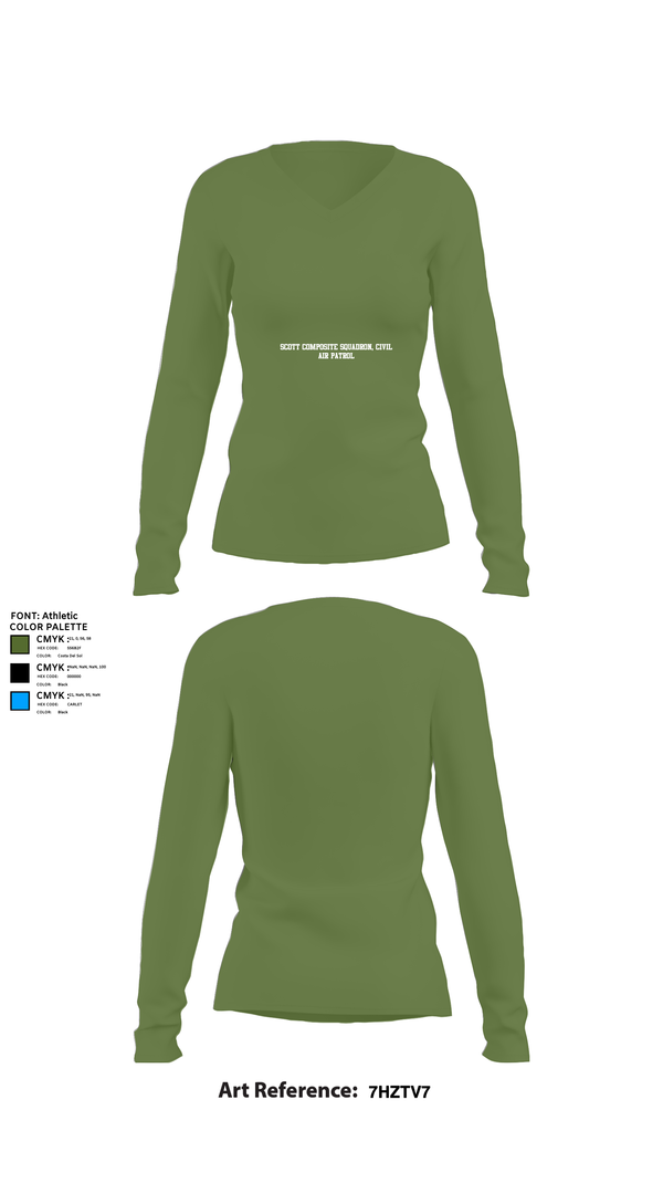 Womens Long Sleeve Vneck Shirt, Scott Composite Squadron, Civil Air Patrol, , Teamtime, Team time, sublimation, custom sports apparel, team uniforms, spirit wear, spiritwear, sports uniforms, custom shirts, team store, custom team store, fundraiser sports, apparel fundraiser