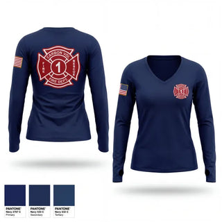 Womens Long Sleeve Vneck Shirt, Carbon Volunteer Fire Department, Fire Department, Teamtime, Team time, sublimation, custom sports apparel, team uniforms, spirit wear, spiritwear, sports uniforms, custom shirts, team store, custom team store, fundraiser sports, apparel fundraiser