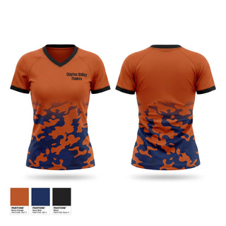 Womens Short Sleeve Vneck Shirt, Clayton Valley Flames, Softball, Teamtime, Team time, sublimation, custom sports apparel, team uniforms, spirit wear, spiritwear, sports uniforms, custom shirts, team store, custom team store, fundraiser sports, apparel fundraiser