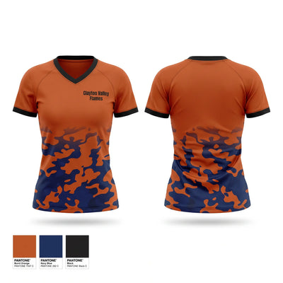Clayton Valley Flames Women's Short Sleeve V-neck Shirt - 1