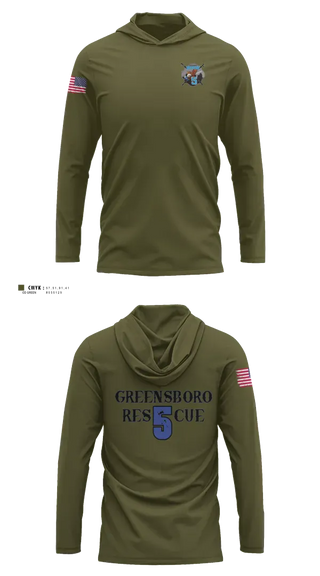 Long Sleeve Performance Shirt with hood, Greensboro Fire Department Rescue 5, Fire Department, Teamtime, Team time, sublimation, custom sports apparel, team uniforms, spirit wear, spiritwear, sports uniforms, custom shirts, team store, custom team store, fundraiser sports, apparel fundraiser