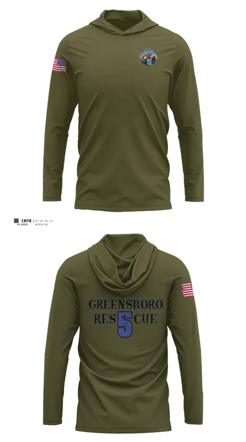 Long Sleeve Performance Shirt with hood, Greensboro Fire Department Rescue 5, Fire Department, Teamtime, Team time, sublimation, custom sports apparel, team uniforms, spirit wear, spiritwear, sports uniforms, custom shirts, team store, custom team store, fundraiser sports, apparel fundraiser