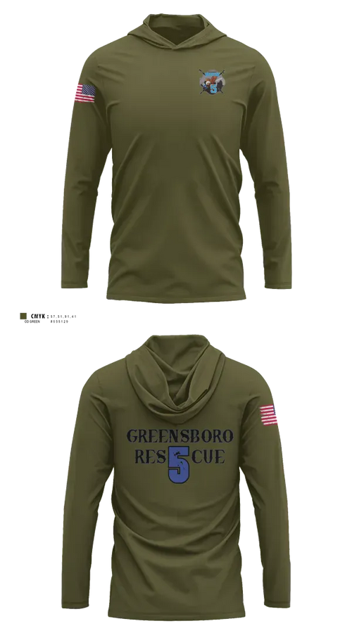 Long Sleeve Performance Shirt with hood, Greensboro Fire Department Rescue 5, Fire Department, Teamtime, Team time, sublimation, custom sports apparel, team uniforms, spirit wear, spiritwear, sports uniforms, custom shirts, team store, custom team store, fundraiser sports, apparel fundraiser