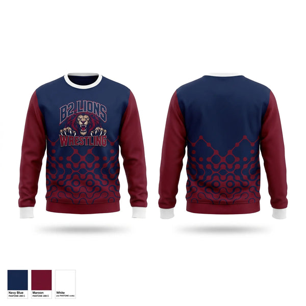 Crew Neck Sweatshirt, B2 lions, Wrestling, Teamtime, Team time, sublimation, custom sports apparel, team uniforms, spirit wear, spiritwear, sports uniforms, custom shirts, team store, custom team store, fundraiser sports, apparel fundraiser