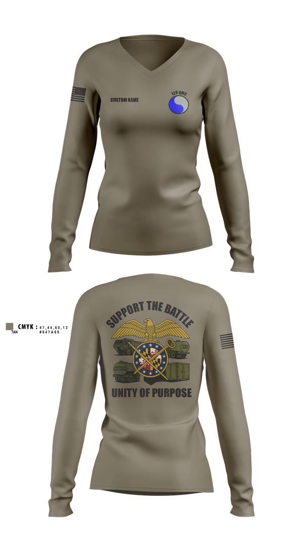 Womens Long Sleeve Vneck Shirt, 729 Quarter Master Unit, Army, Teamtime, Team time, sublimation, custom sports apparel, team uniforms, spirit wear, spiritwear, sports uniforms, custom shirts, team store, custom team store, fundraiser sports, apparel fundraiser