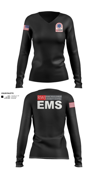 Womens Long Sleeve Vneck Shirt, RWJ Hospital EMS, EMS/EMT, Teamtime, Team time, sublimation, custom sports apparel, team uniforms, spirit wear, spiritwear, sports uniforms, custom shirts, team store, custom team store, fundraiser sports, apparel fundraiser