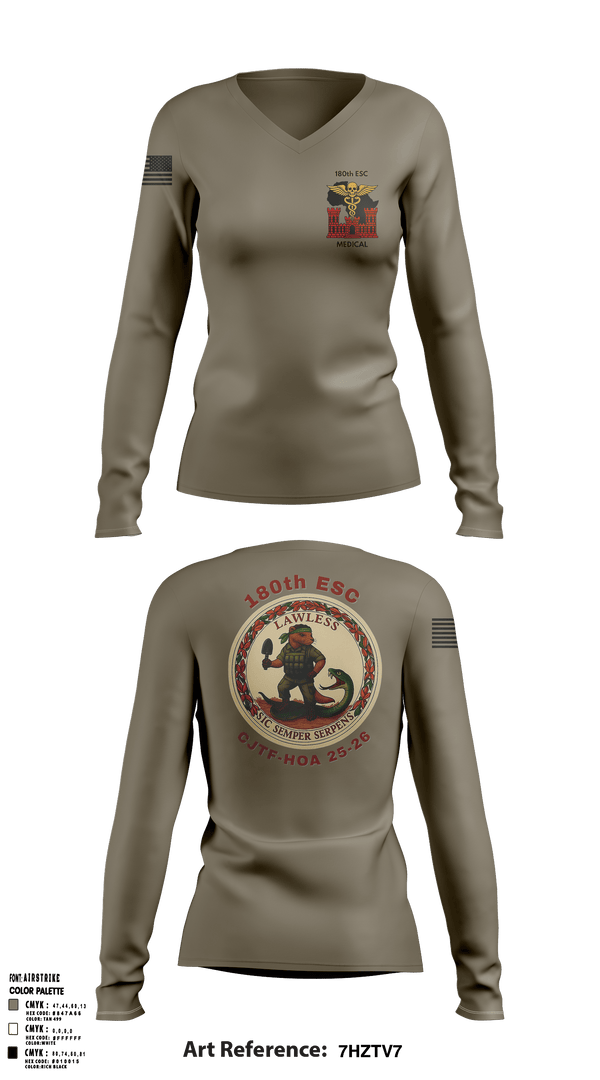 180th ESC 20338898 Women's Long Sleeve V-neck Shirt - 1
