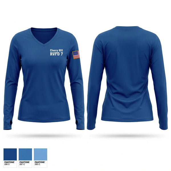 Womens Long Sleeve Vneck Shirt, Cherry Hill RVFD #7, Fire Department, Teamtime, Team time, sublimation, custom sports apparel, team uniforms, spirit wear, spiritwear, sports uniforms, custom shirts, team store, custom team store, fundraiser sports, apparel fundraiser