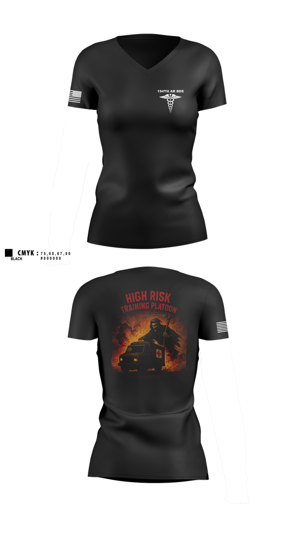 Womens Short Sleeve Vneck Shirt, 194th AR BDE HRT Medics, Army, Teamtime, Team time, sublimation, custom sports apparel, team uniforms, spirit wear, spiritwear, sports uniforms, custom shirts, team store, custom team store, fundraiser sports, apparel fundraiser