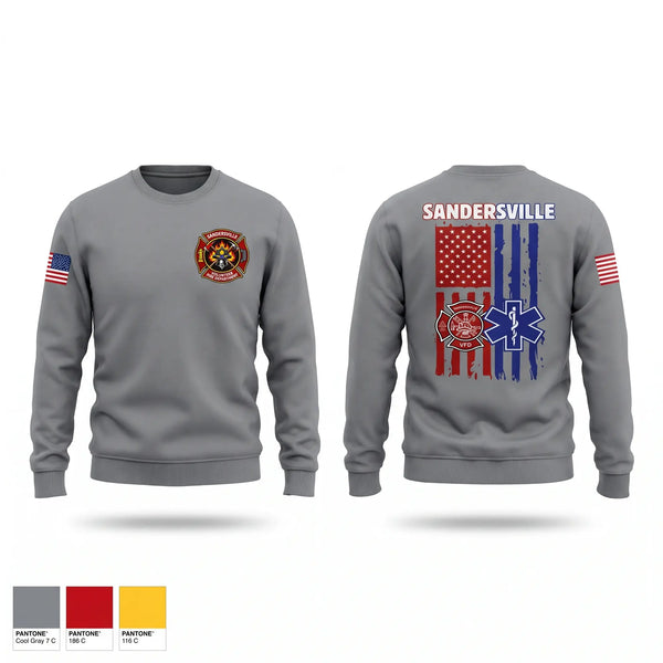 Crew Neck Sweatshirt, Sandersville fire and rescue, Fire Department, Teamtime, Team time, sublimation, custom sports apparel, team uniforms, spirit wear, spiritwear, sports uniforms, custom shirts, team store, custom team store, fundraiser sports, apparel fundraiser