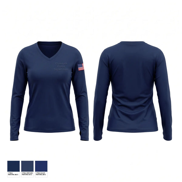 Womens Long Sleeve Vneck Shirt, Plymouth Police Department, Police, Teamtime, Team time, sublimation, custom sports apparel, team uniforms, spirit wear, spiritwear, sports uniforms, custom shirts, team store, custom team store, fundraiser sports, apparel fundraiser